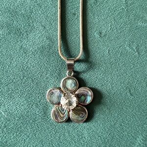 Sterling Silver and Abalone Flower Pendant Necklace